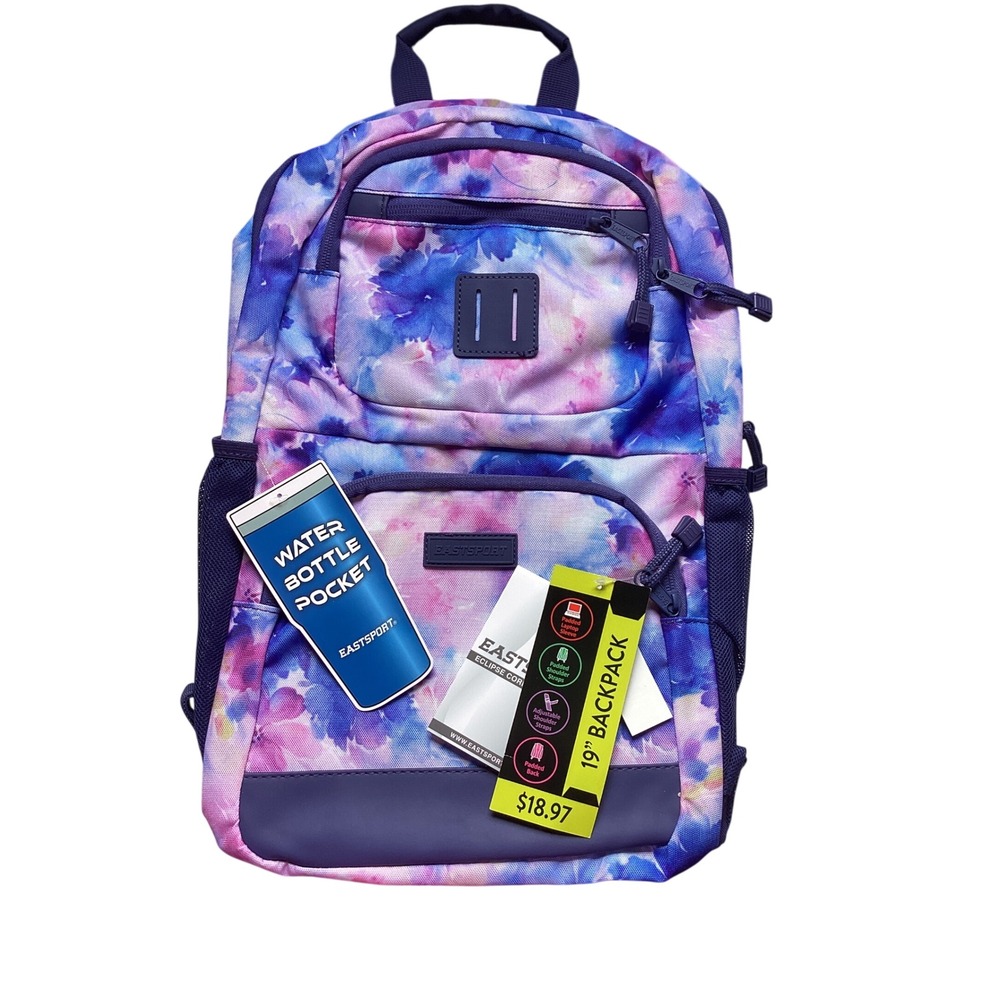 Eastsport Eclipse Core 19 Inch Backpack Purple Pink Floral Laptop Sleeve NWT